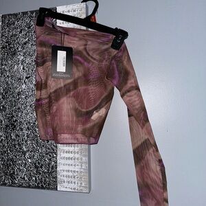 Lilac Printed Mesh Asymmetric Crop Top